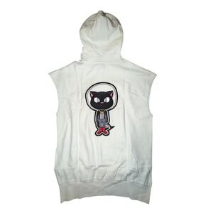 LVL XIII Rare Space Cat Muscle Hoodie Sleeveless Off White Back Patch Size L NWT